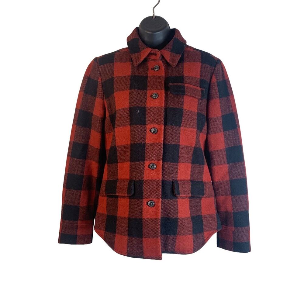 J.CREW Shacket Buffalo Wool Blend Red Black Plaid Fleece Lined Shirt Jacket Sz 2